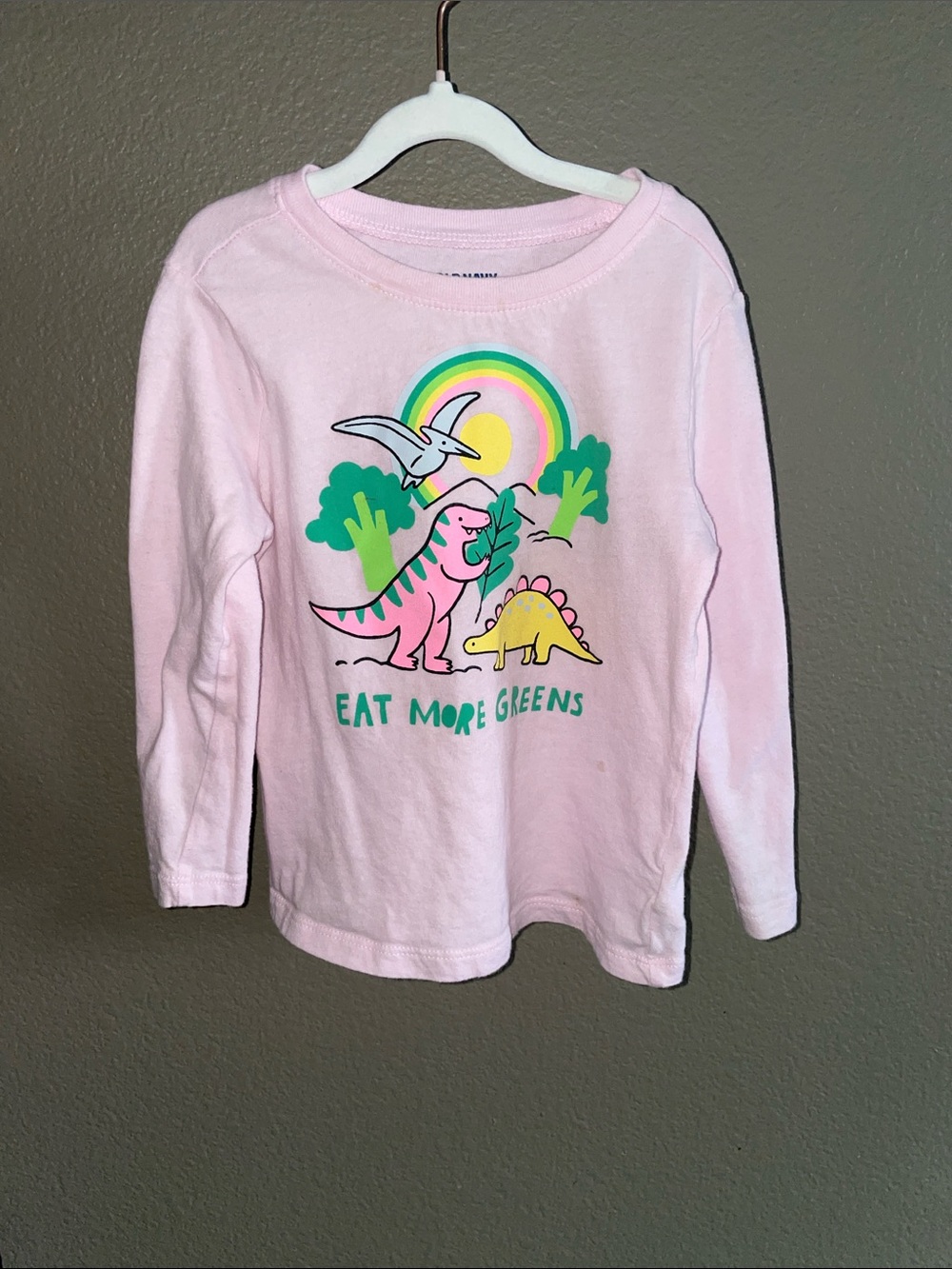 Old Navy Pink Long-Sleeve Tee with Dino Rainbow Graphic